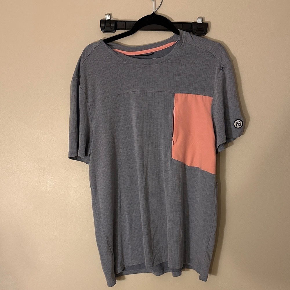 Avalanche Gray Tee with Coral Pocket